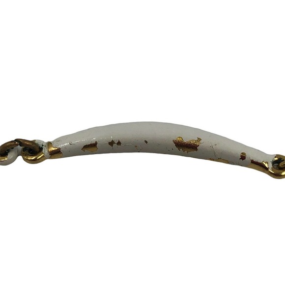 Vintage Crown Trifari White Enamel Bar Link Necklace with Tear Drop Pendant - Picture 9 of 11